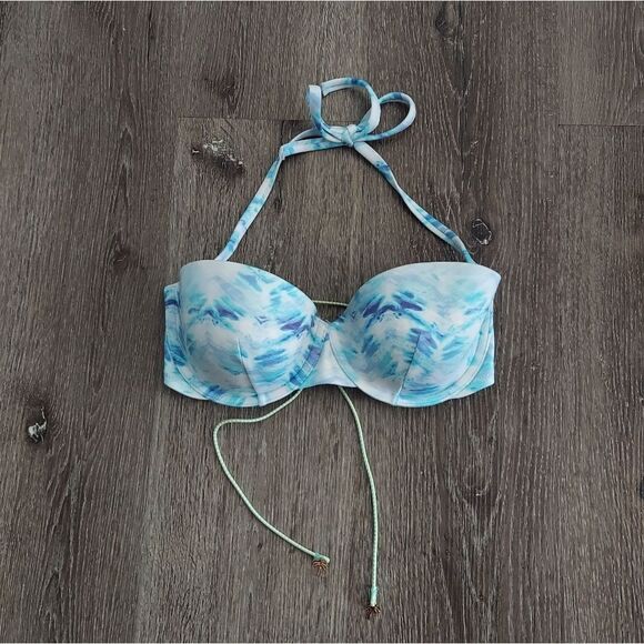 Victoria's Secret Beach Bandeau Bikini Top Blue Push Up Tie Dye 34D - Picture 1 of 6